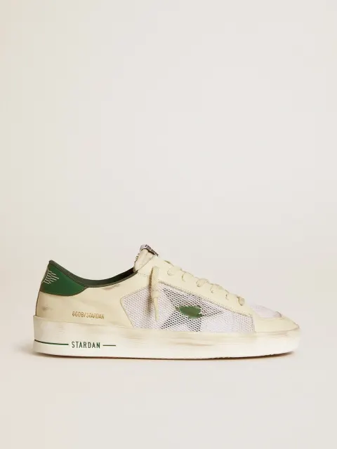 Stardan in suede e rete bianchi con stella e talloncino in pelle verde