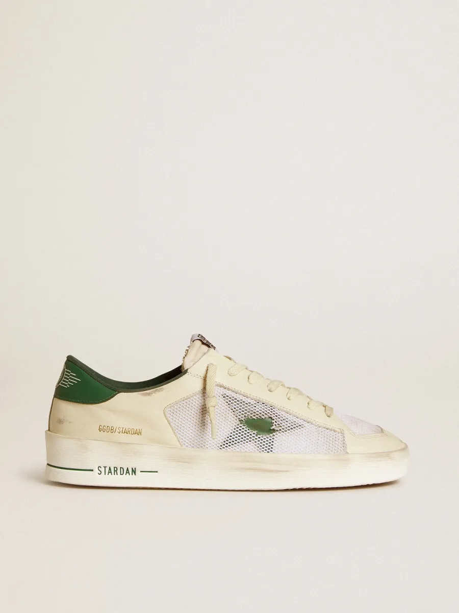 Stardan in suede e rete bianchi con stella e talloncino in pelle verde