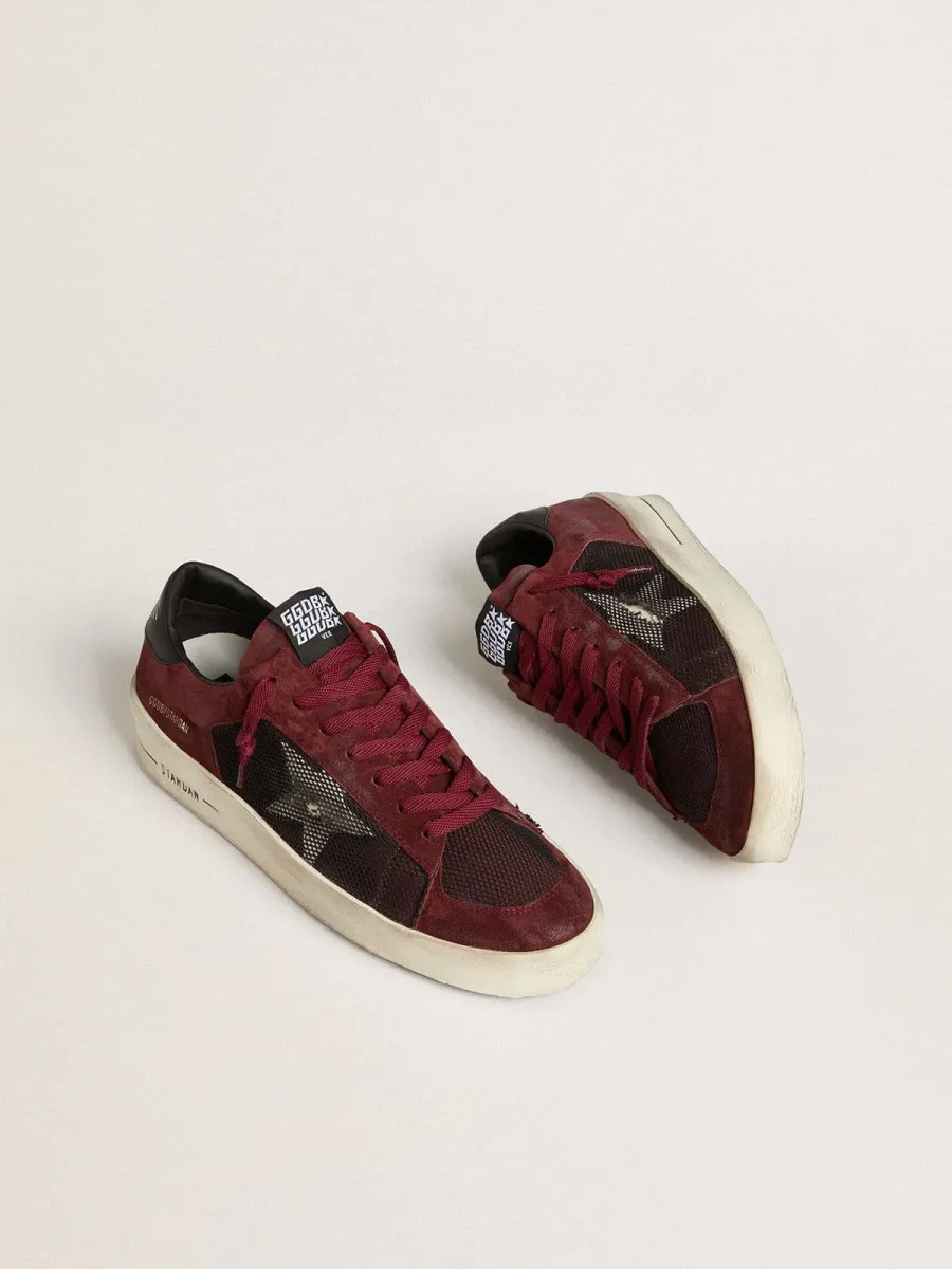 Stardan Uomo in rete nera e suede bordeaux con stella in pelle bianca