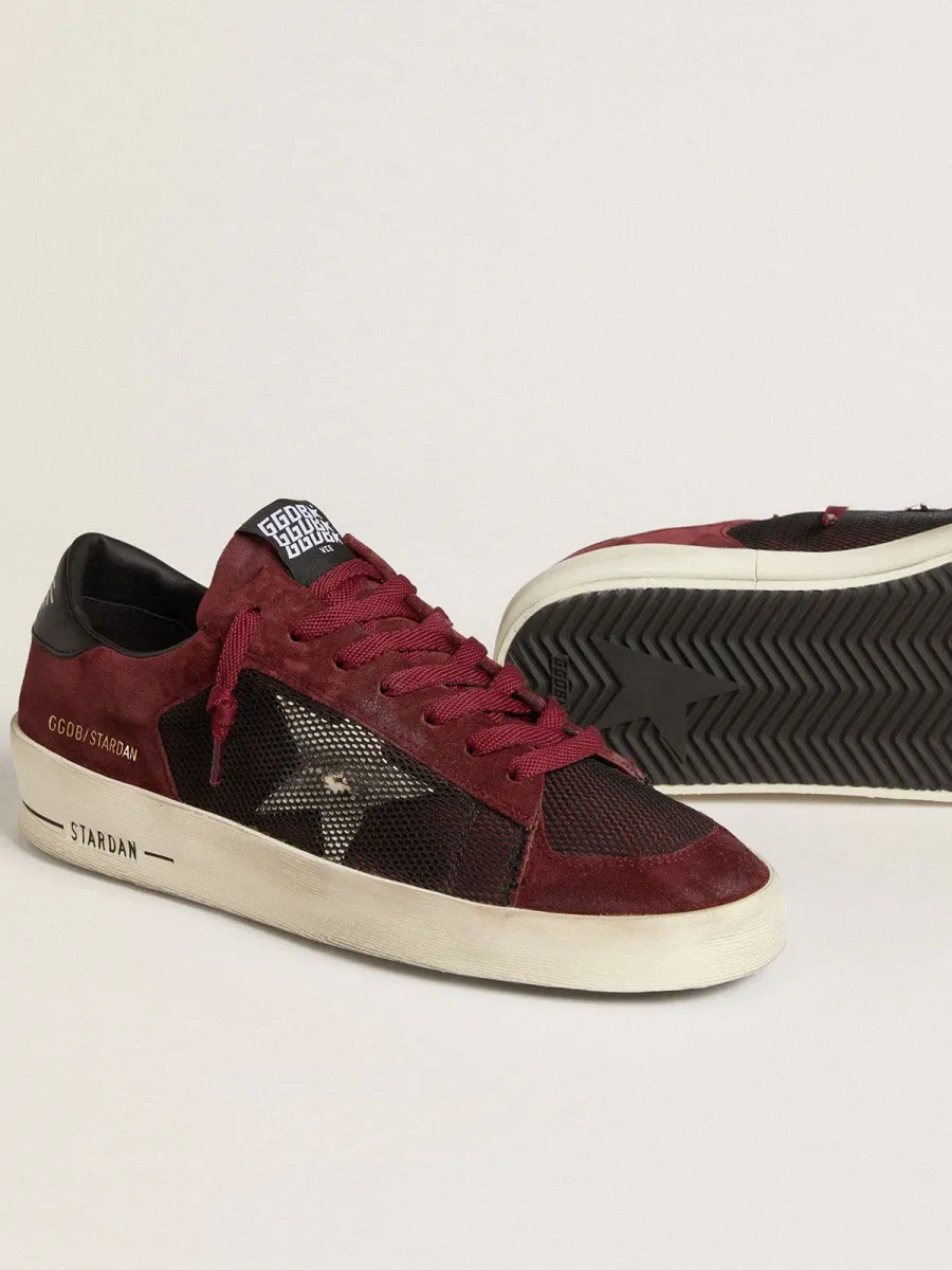 Stardan Uomo in rete nera e suede bordeaux con stella in pelle bianca