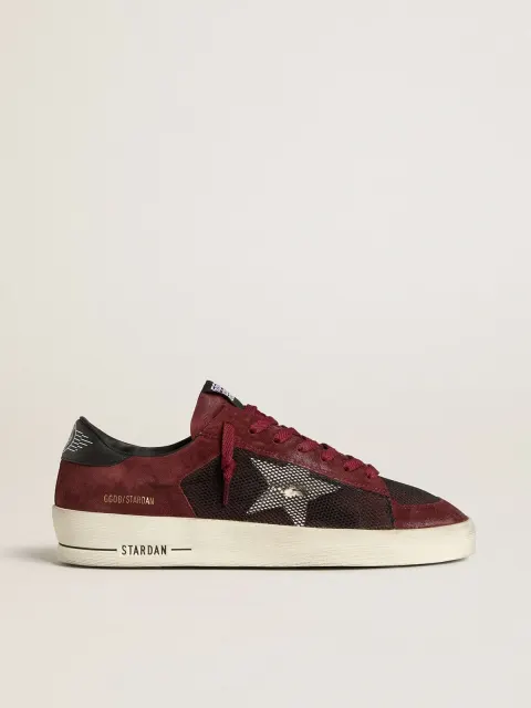Stardan Uomo in rete nera e suede bordeaux con stella in pelle bianca
