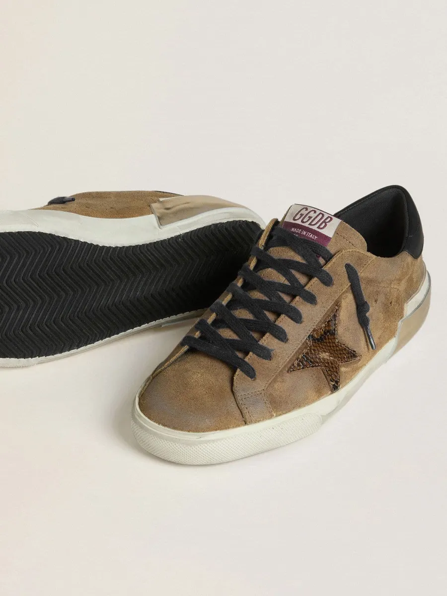 Super-Star Uomo LTD in suede cerato con stella pitonata e talloncino in nappa