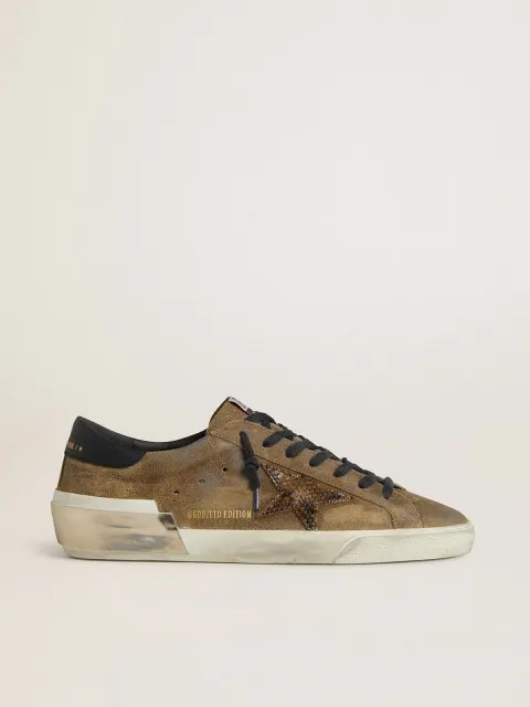 Super-Star Uomo LTD in suede cerato con stella pitonata e talloncino in nappa