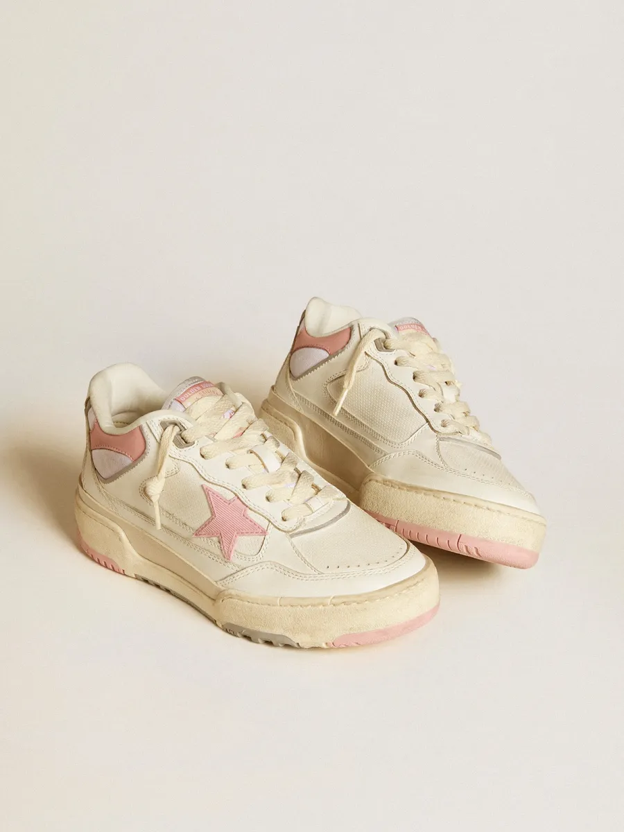 Forty2 Uomo con stella rosa e talloncino in pelle bianca