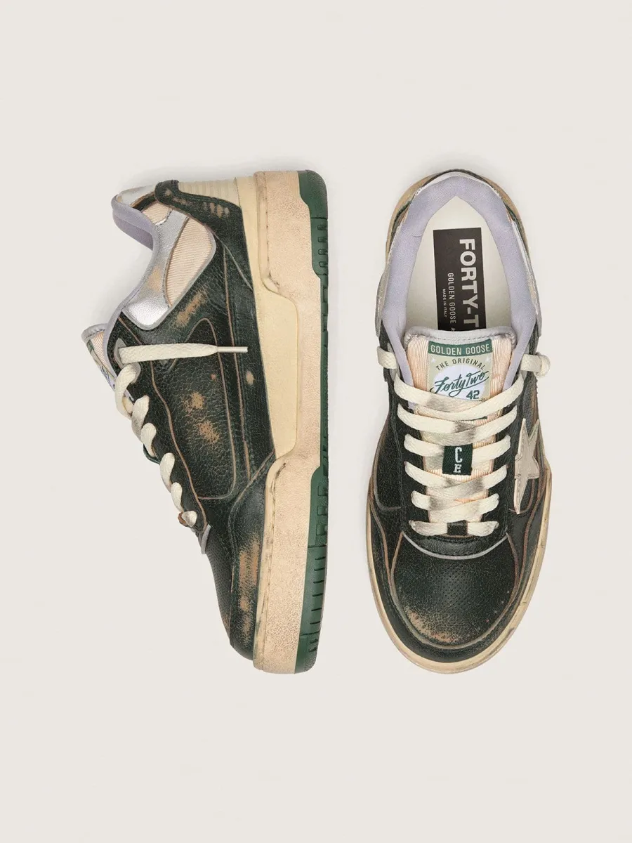 Forty2 Uomo in pelle verde e nylon crema con stella in TPU e talloncino in pelle argento