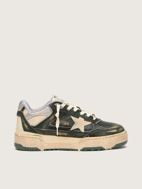 Forty2 Uomo in pelle verde e nylon crema con stella in TPU e talloncino in pelle argento