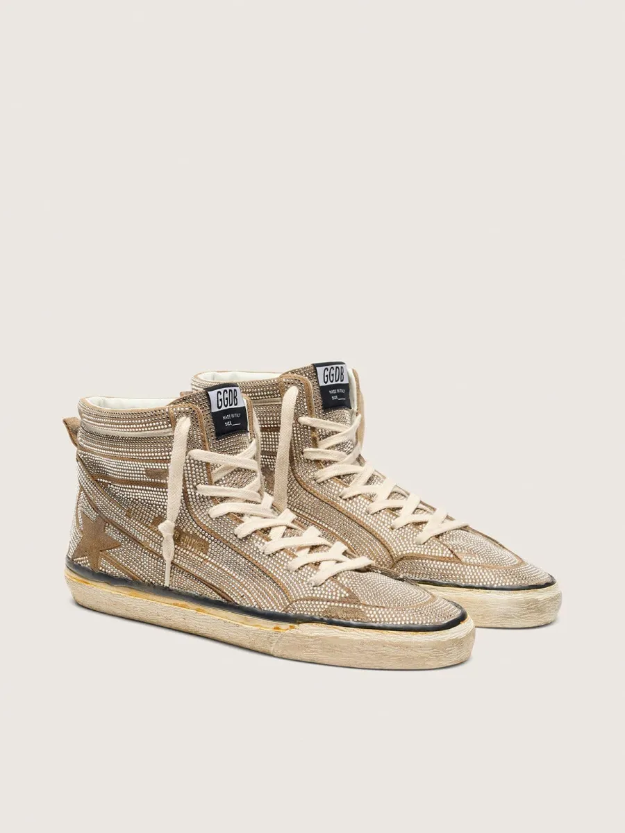 Slide Uomo LAB in suede tabacco con cristalli e stella in suede color tabacco