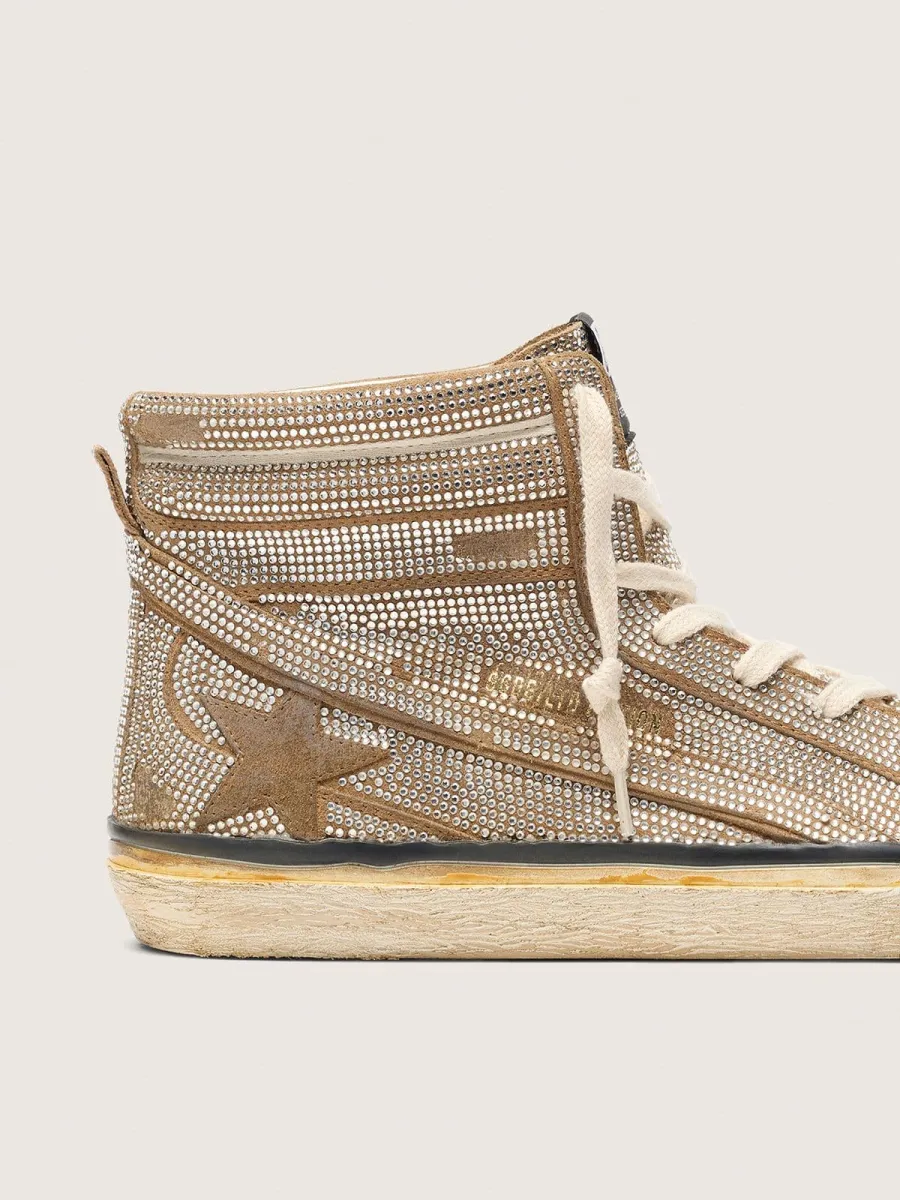 Slide Uomo LAB in suede tabacco con cristalli e stella in suede color tabacco