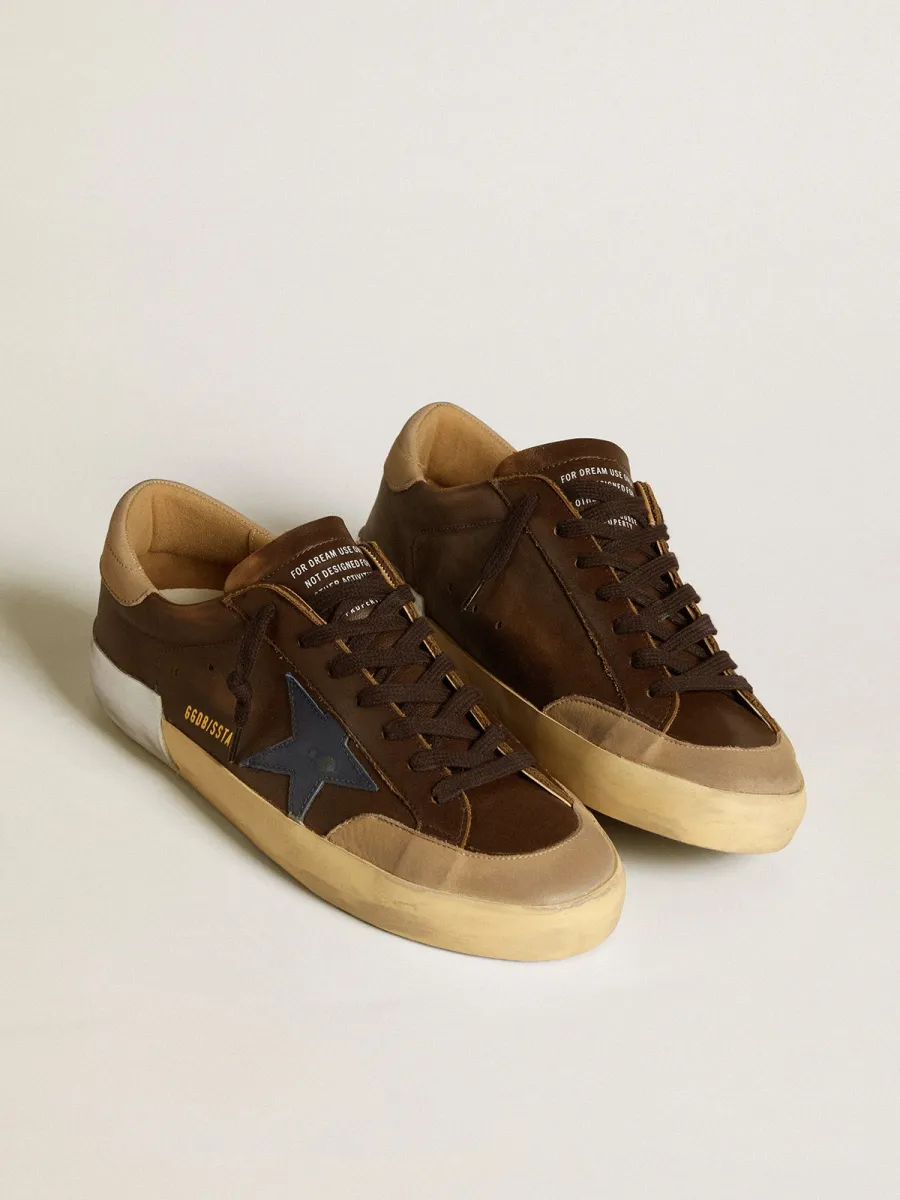Super-Star Uomo in pelle con stella in pelle blu e talloncino in nabuk beige