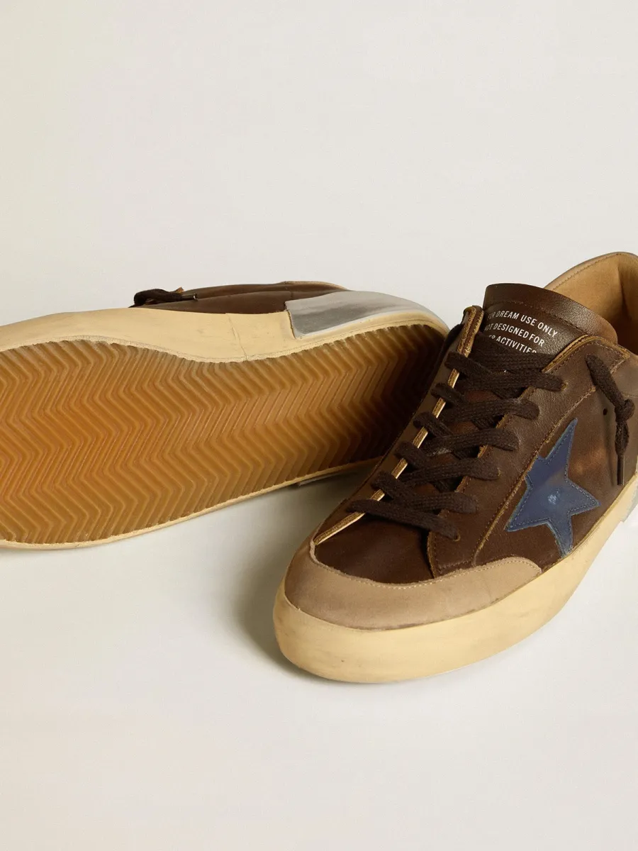 Super-Star Uomo in pelle con stella in pelle blu e talloncino in nabuk beige