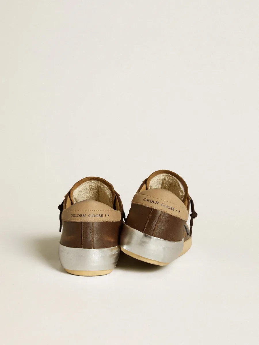 Super-Star Uomo in pelle con stella in pelle blu e talloncino in nabuk beige