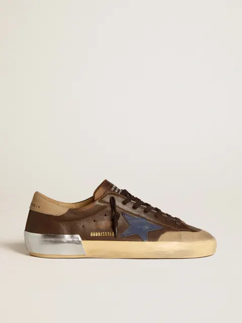 Super-Star Uomo in pelle con stella in pelle blu e talloncino in nabuk beige