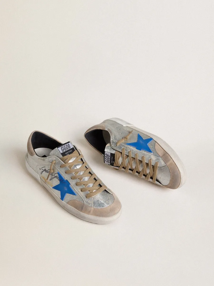 Super-Star Uomo LTD in suede laminato argento con stella in pelle e talloncino in suede