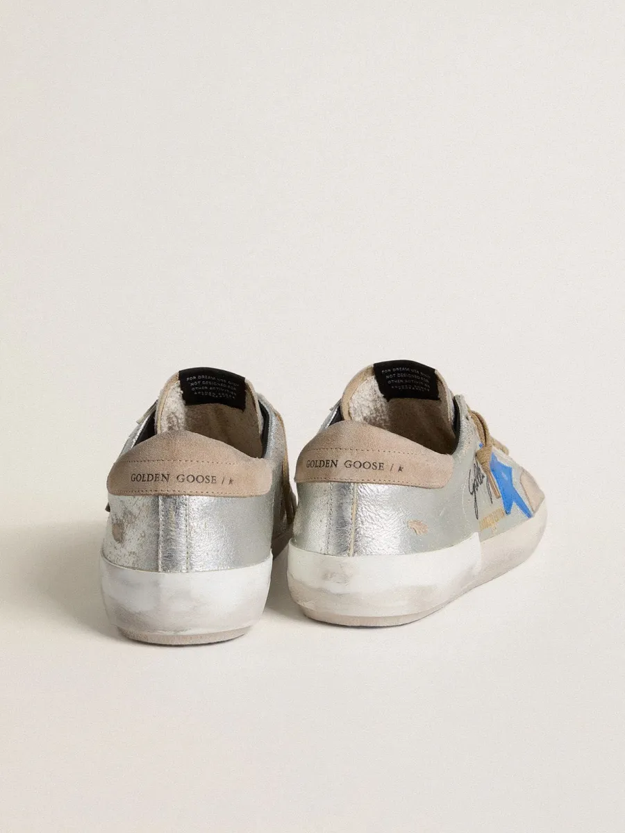 Super-Star Uomo LTD in suede laminato argento con stella in pelle e talloncino in suede