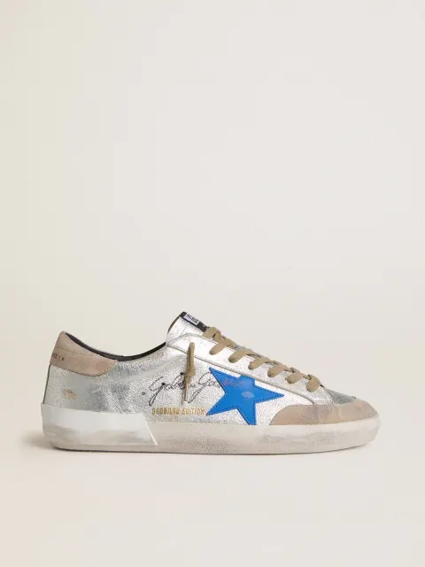 Super-Star Uomo LTD in suede laminato argento con stella in pelle e talloncino in suede