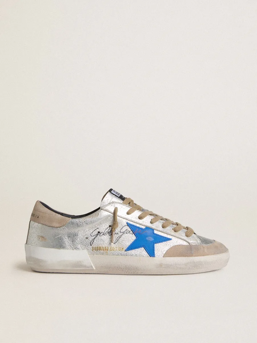 Super-Star Uomo LTD in suede laminato argento con stella in pelle e talloncino in suede