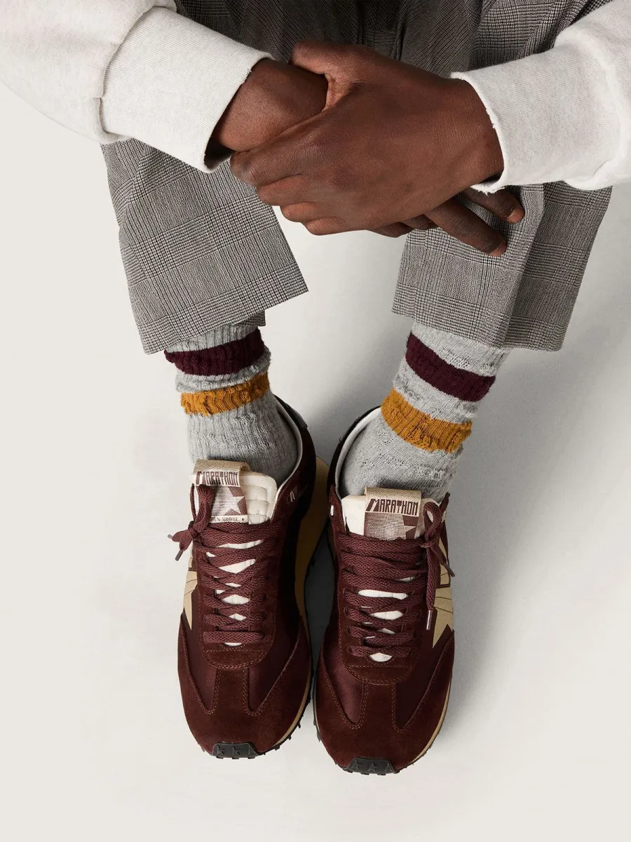 Marathon Uomo con tomaia in satin color marrone e stella in pelle platino