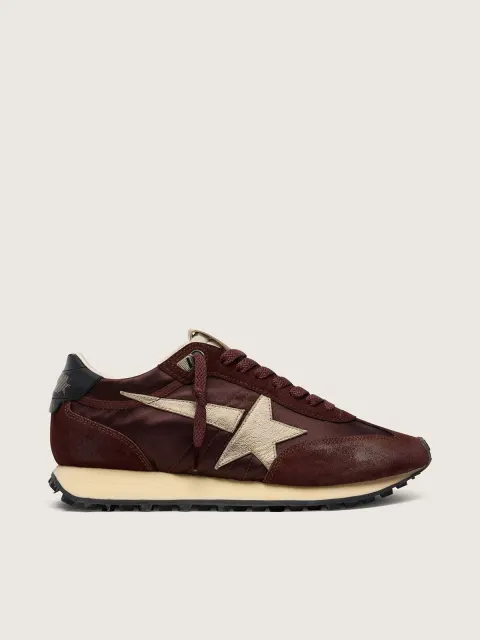 Marathon Uomo con tomaia in satin color marrone e stella in pelle platino