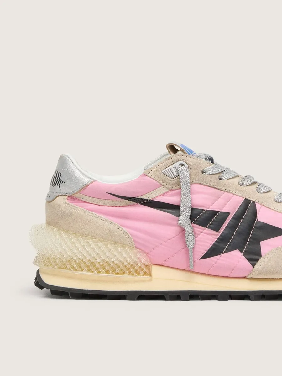Marathon Uomo in nylon rosa e suede oro con stella stampata nera