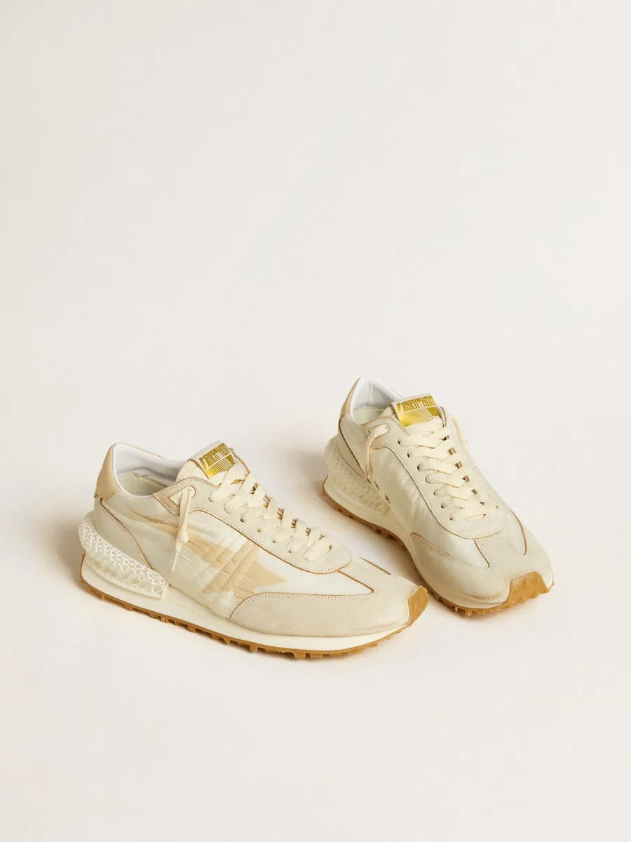 Marathon Uomo in nylon beige e pelle grigia con stella stampata beige