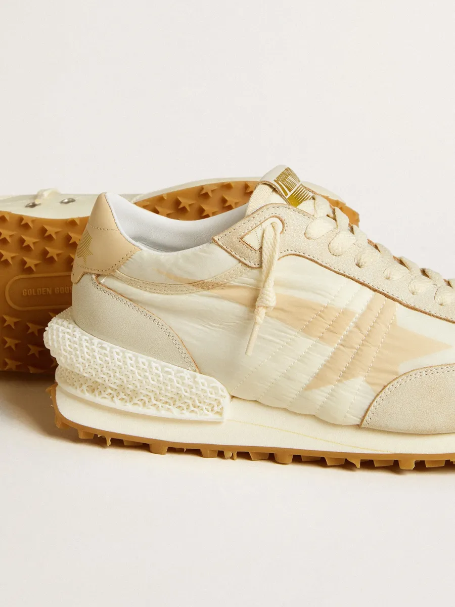 Marathon Uomo in nylon beige e pelle grigia con stella stampata beige