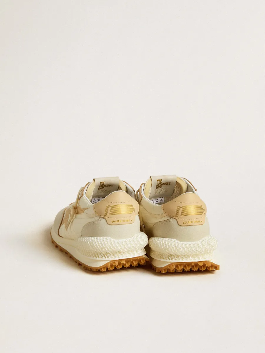 Marathon Uomo in nylon beige e pelle grigia con stella stampata beige