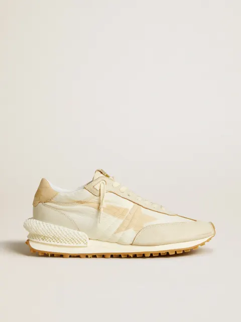Marathon Uomo in nylon beige e pelle grigia con stella stampata beige
