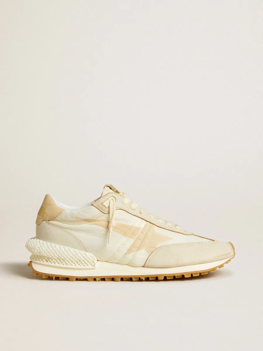 Marathon Uomo in nylon beige e pelle grigia con stella stampata beige