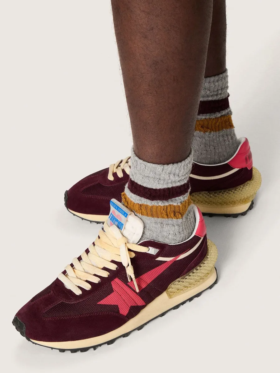 Marathon Uomo in mesh e suede bordeaux con stella rosa stampata