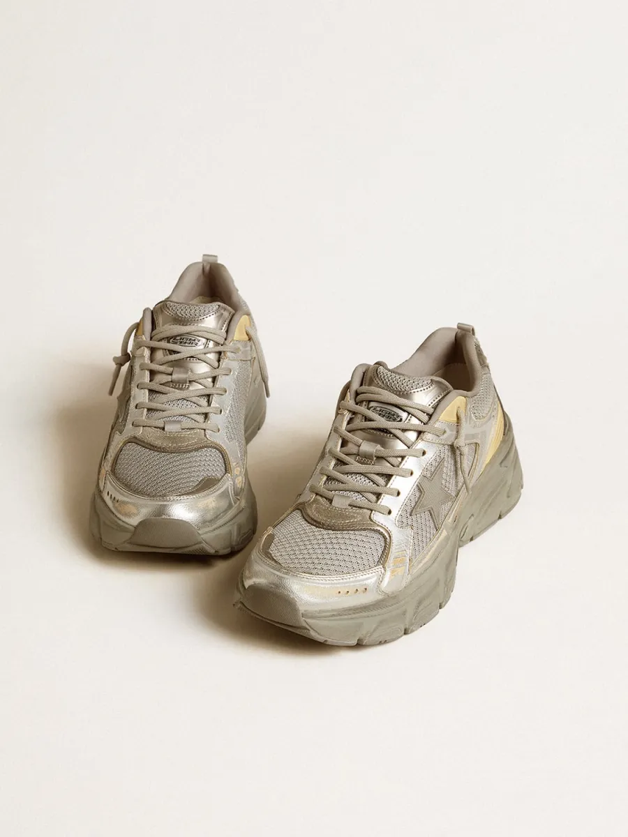 Lightstar Uomo in pelle laminata e mesh argento e stella grigia