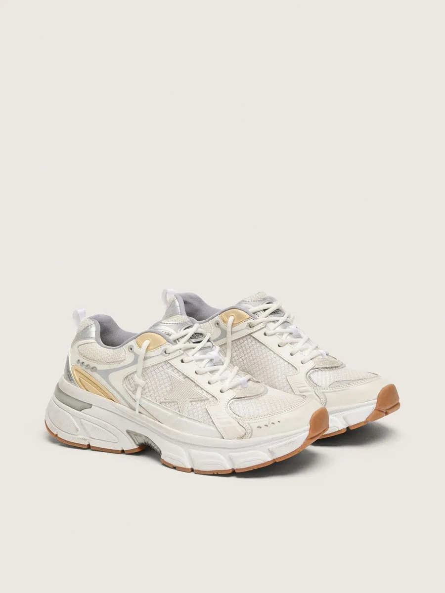 Lightstar Uomo in pelle e mesh bianchi e stella bianco vissuto