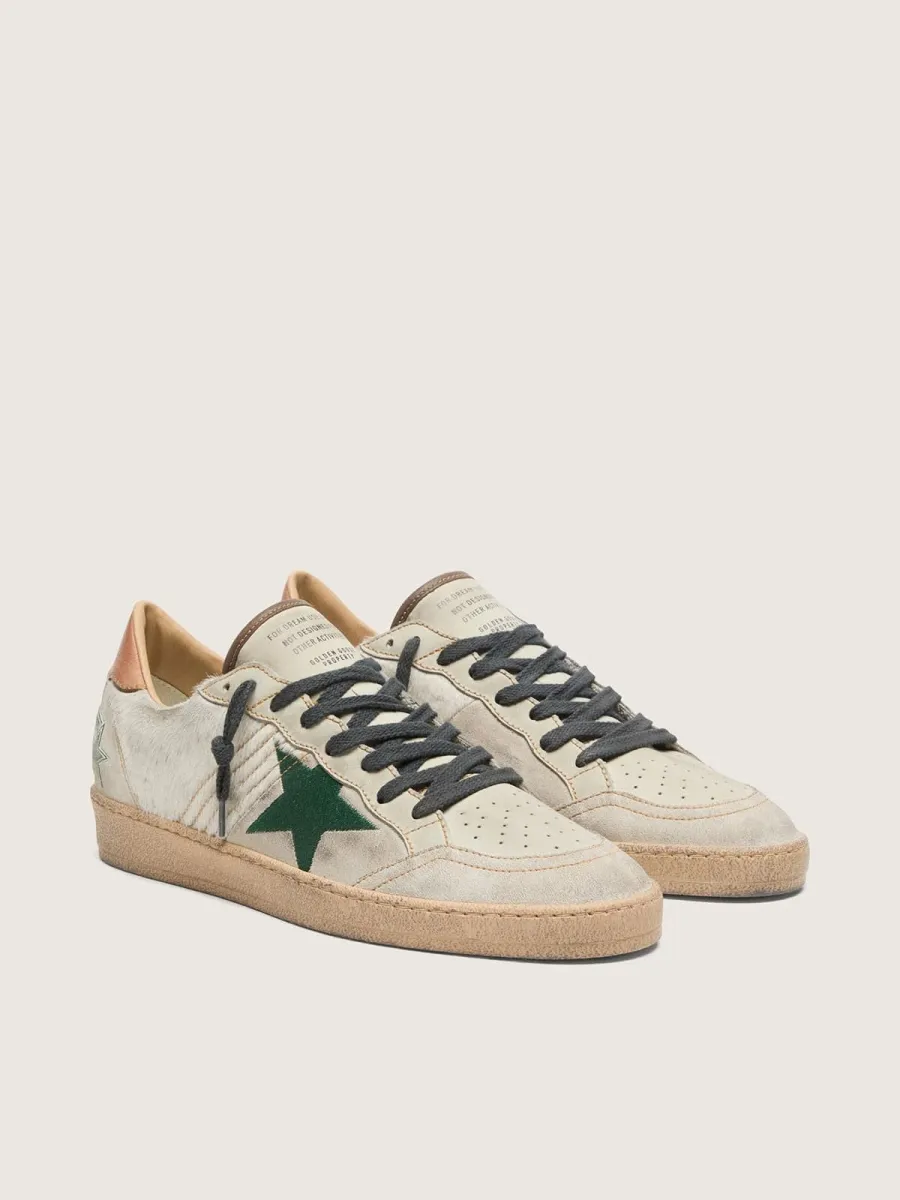 Ball Star LTD uomo in cavallino bianco e suede grigio con stella verde