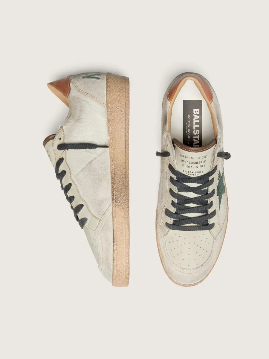 Ball Star LTD uomo in cavallino bianco e suede grigio con stella verde