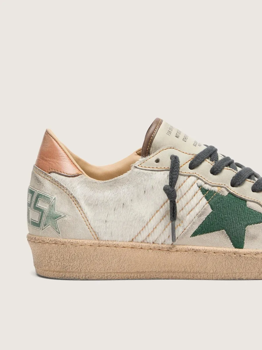 Ball Star LTD uomo in cavallino bianco e suede grigio con stella verde