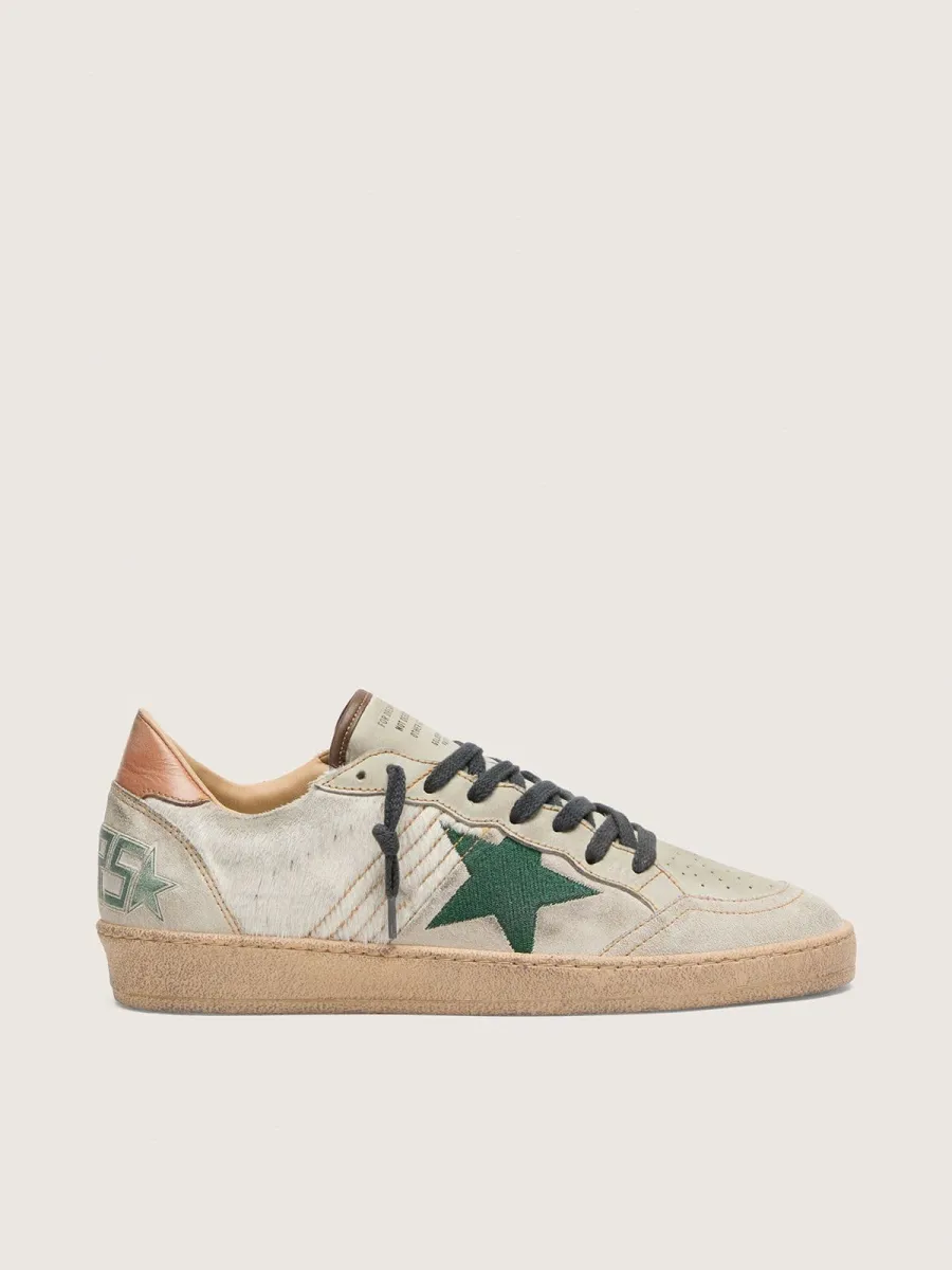Ball Star LTD uomo in cavallino bianco e suede grigio con stella verde