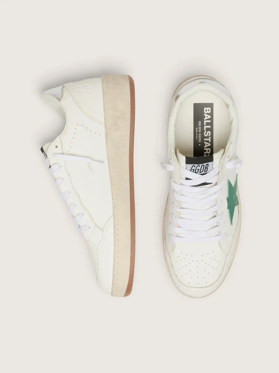 Ball Star Uomo con stella in pelle verde e talloncino in pelle laminata