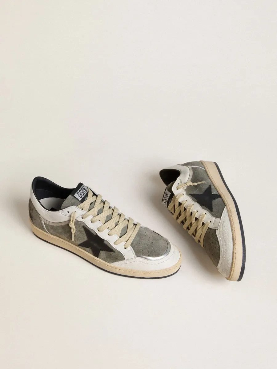 Ball Star Uomo in suede grigio con stella in pelle nera e inserti in nappa bianca
