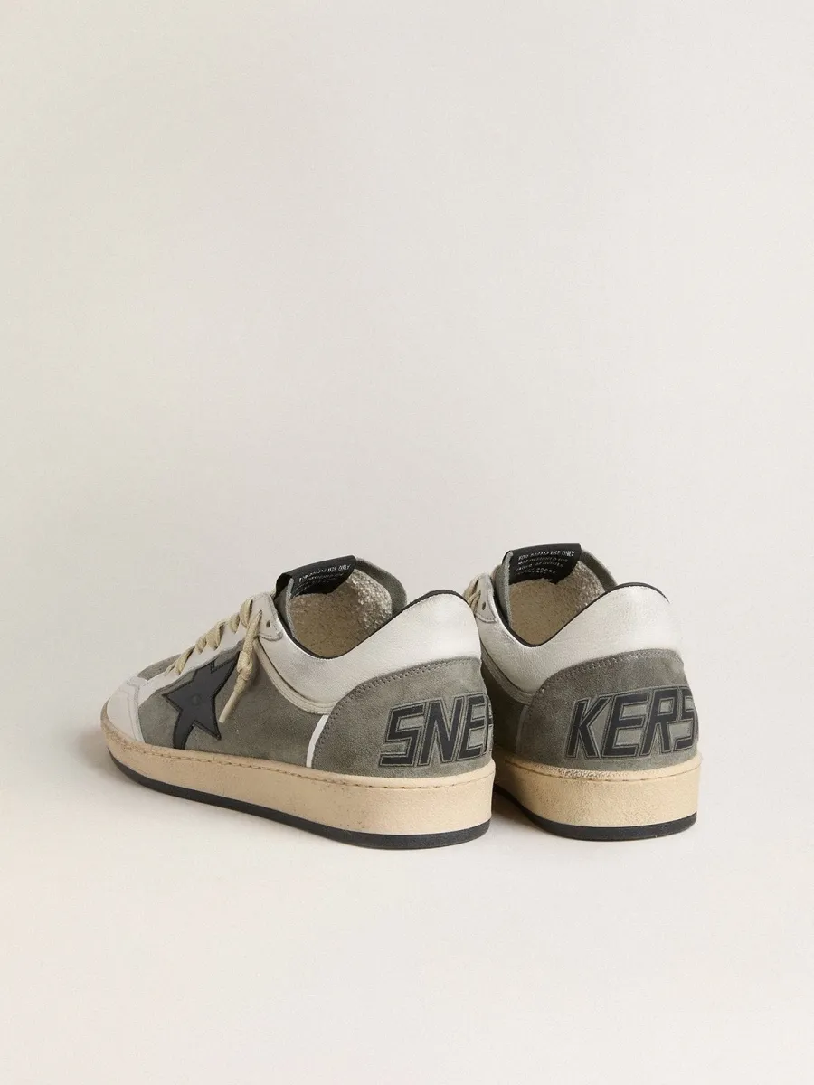 Ball Star Uomo in suede grigio con stella in pelle nera e inserti in nappa bianca