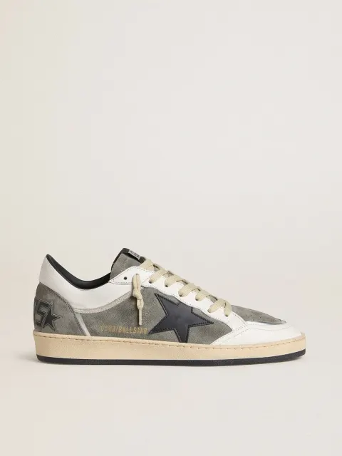 Ball Star Uomo in suede grigio con stella in pelle nera e inserti in nappa bianca
