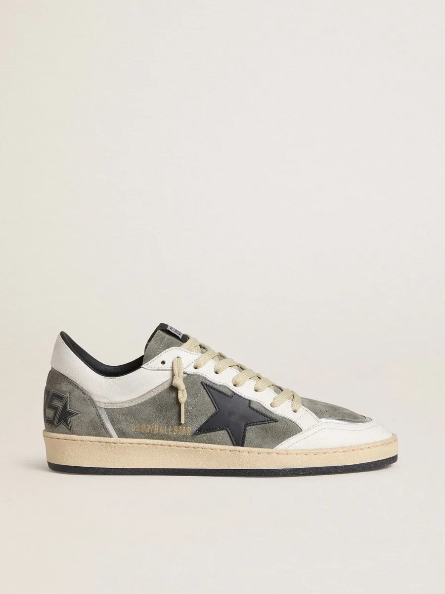 Ball Star Uomo in suede grigio con stella in pelle nera e inserti in nappa bianca