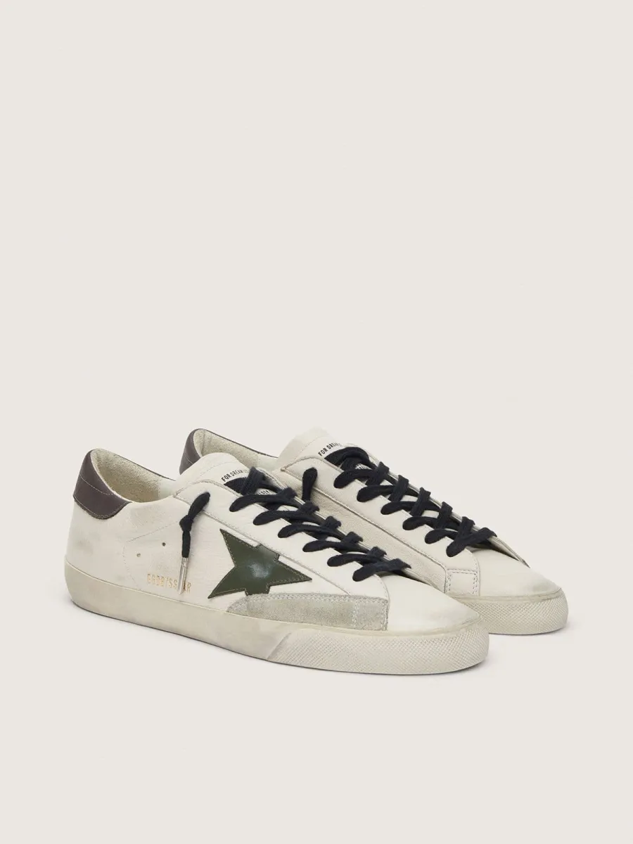Super-Star Uomo in nappa con stella in pelle verde e talloncino in pelle grigia