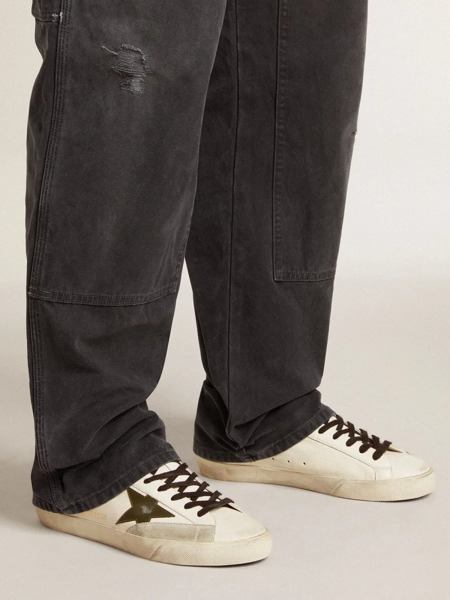Super-Star Uomo in nappa con stella in pelle verde e talloncino in pelle grigia