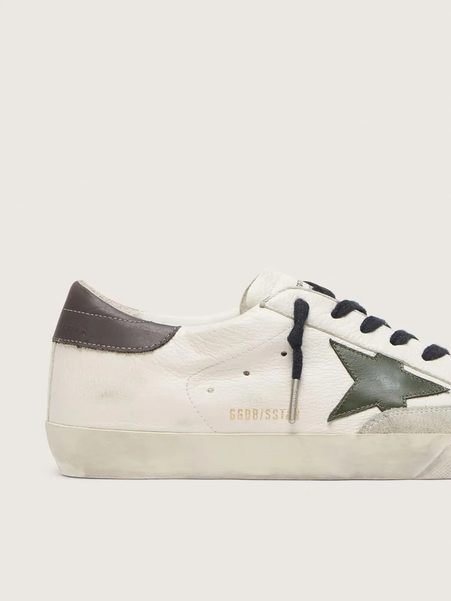 Super-Star Uomo in nappa con stella in pelle verde e talloncino in pelle grigia
