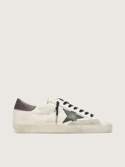 Super-Star Uomo in nappa con stella in pelle verde e talloncino in pelle grigia