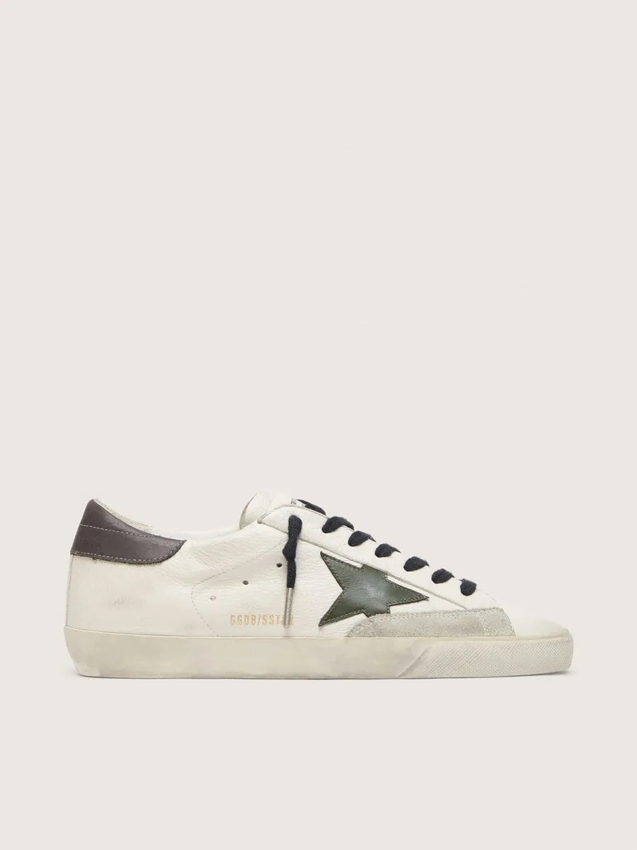 Super-Star Uomo in nappa con stella in pelle verde e talloncino in pelle grigia