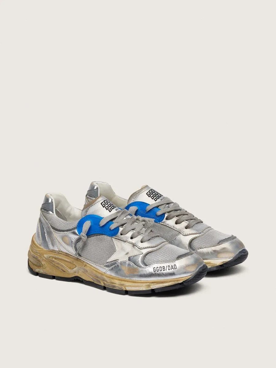 Dad-Star Uomo in pelle laminata argento e rete con stella in pelle bianca e talloncino argento