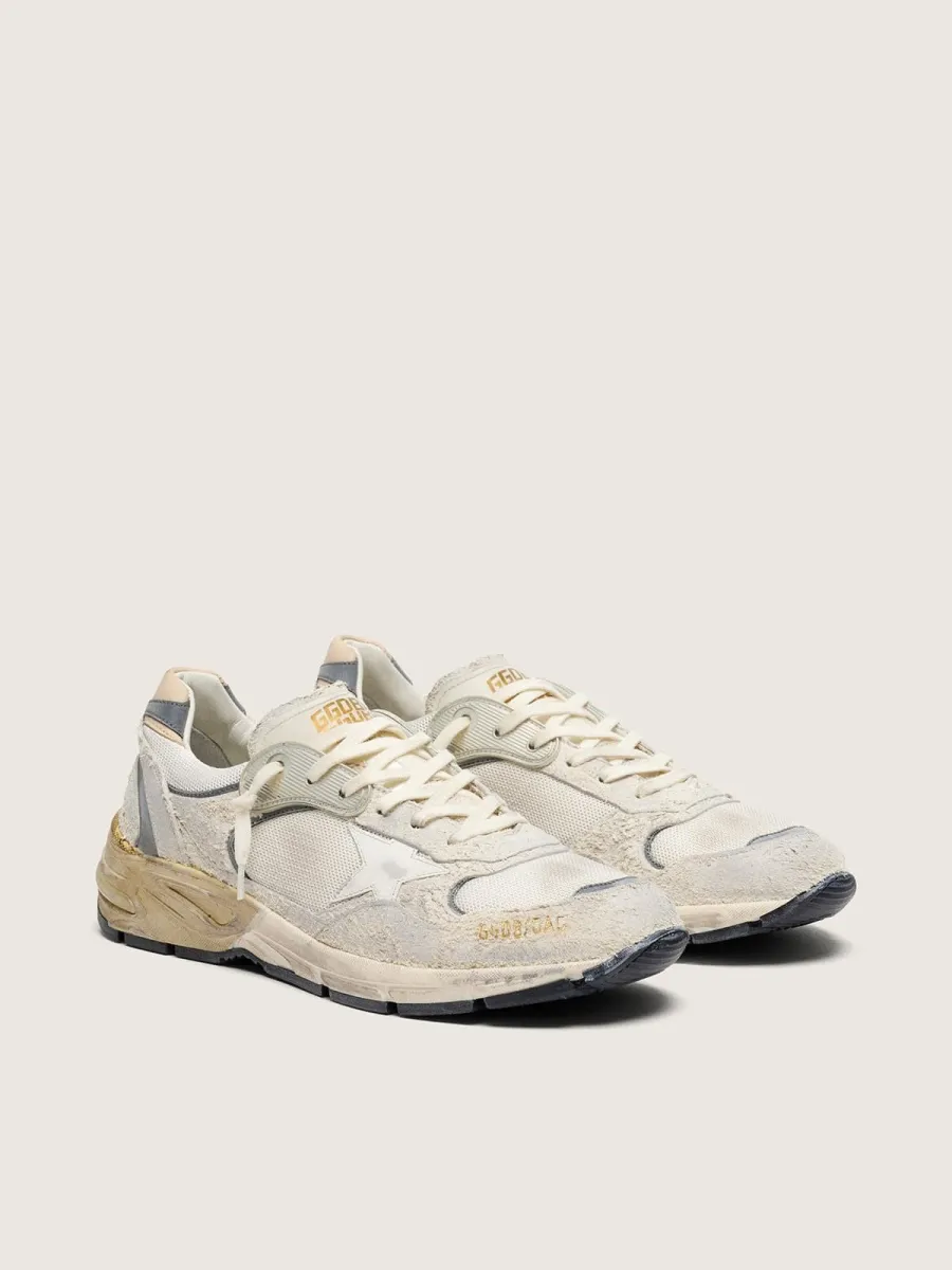 Dad-Star Uomo in suede e rete con stella in pelle bianca e talloncino in pelle beige
