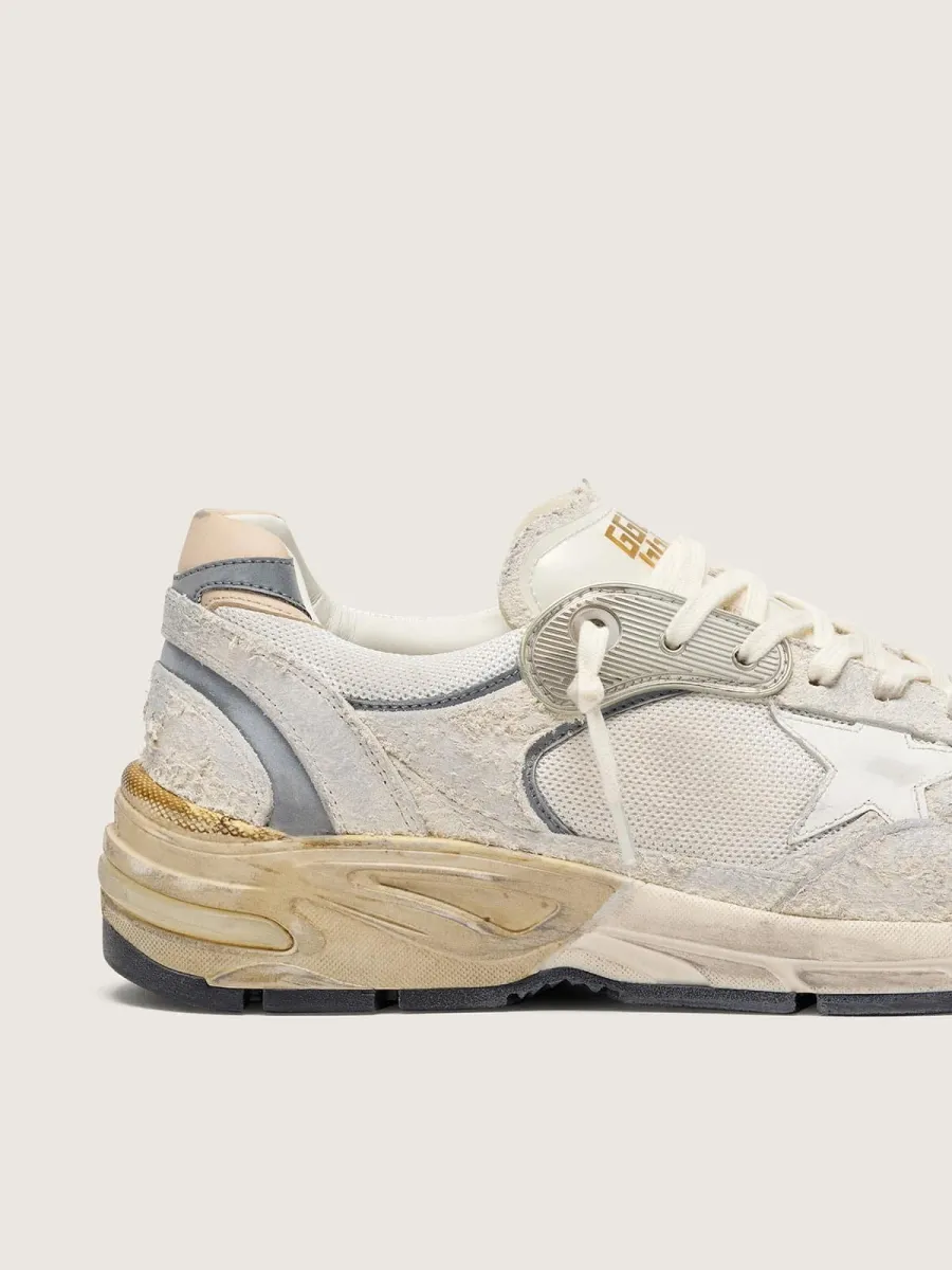Dad-Star Uomo in suede e rete con stella in pelle bianca e talloncino in pelle beige