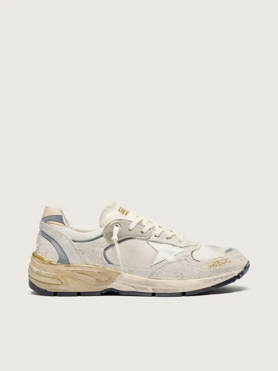 Dad-Star Uomo in suede e rete con stella in pelle bianca e talloncino in pelle beige