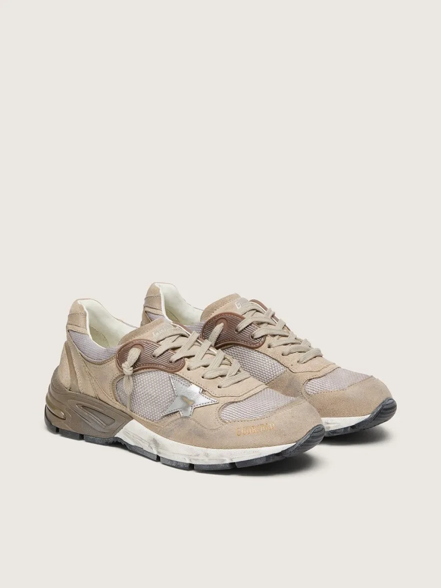Dad-Star Uomo in rete e suede beige con stella in pelle argento